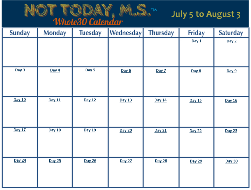 Blank Whole30 Calendar